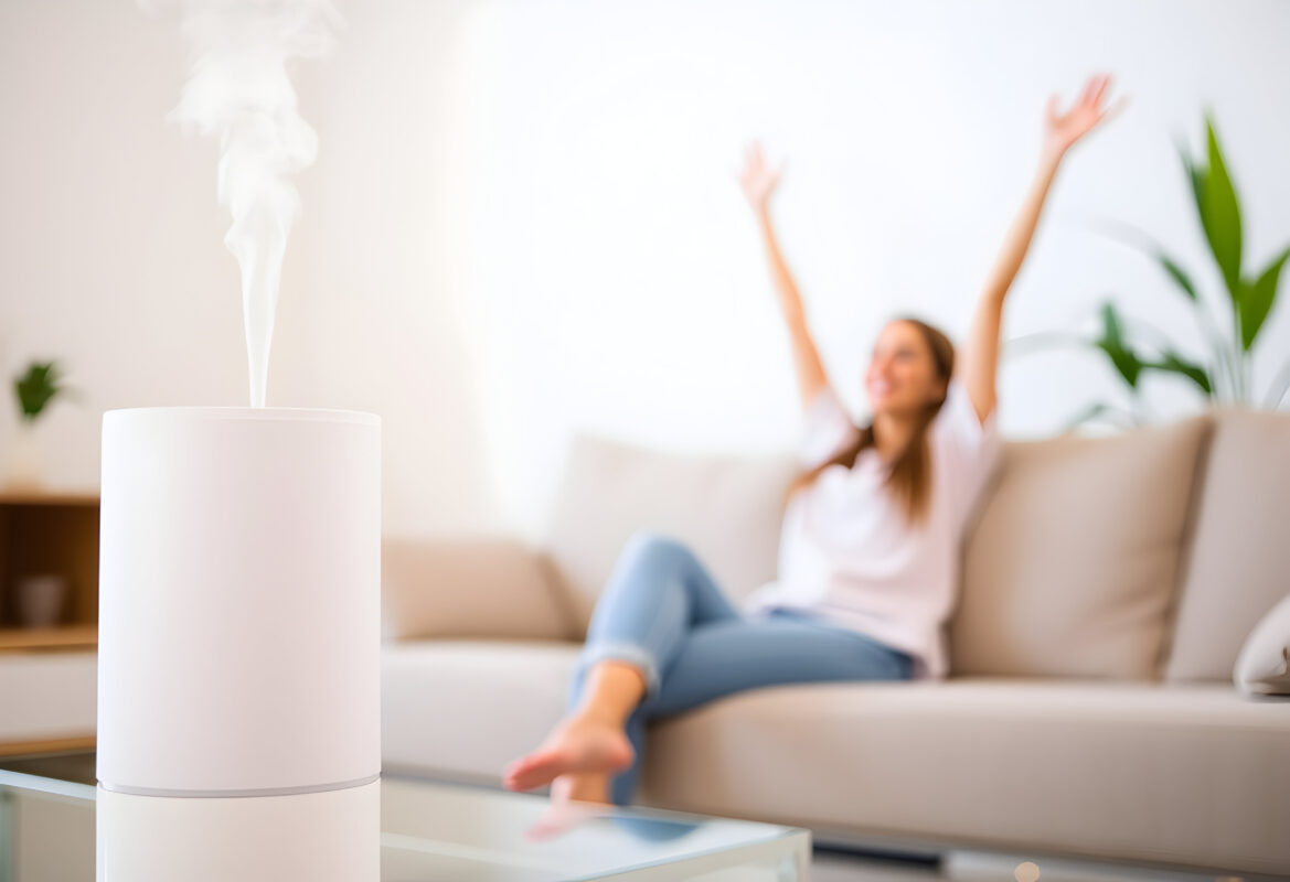 Air Purifier in Cozy Living Room: Fresh and Relaxing Home Environment